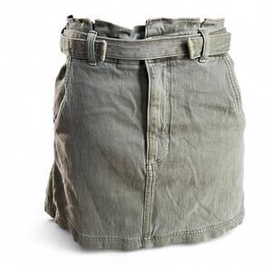 American Eagle Khaki Green Denim Mini Skirt With Belt And Paper Bag Waist